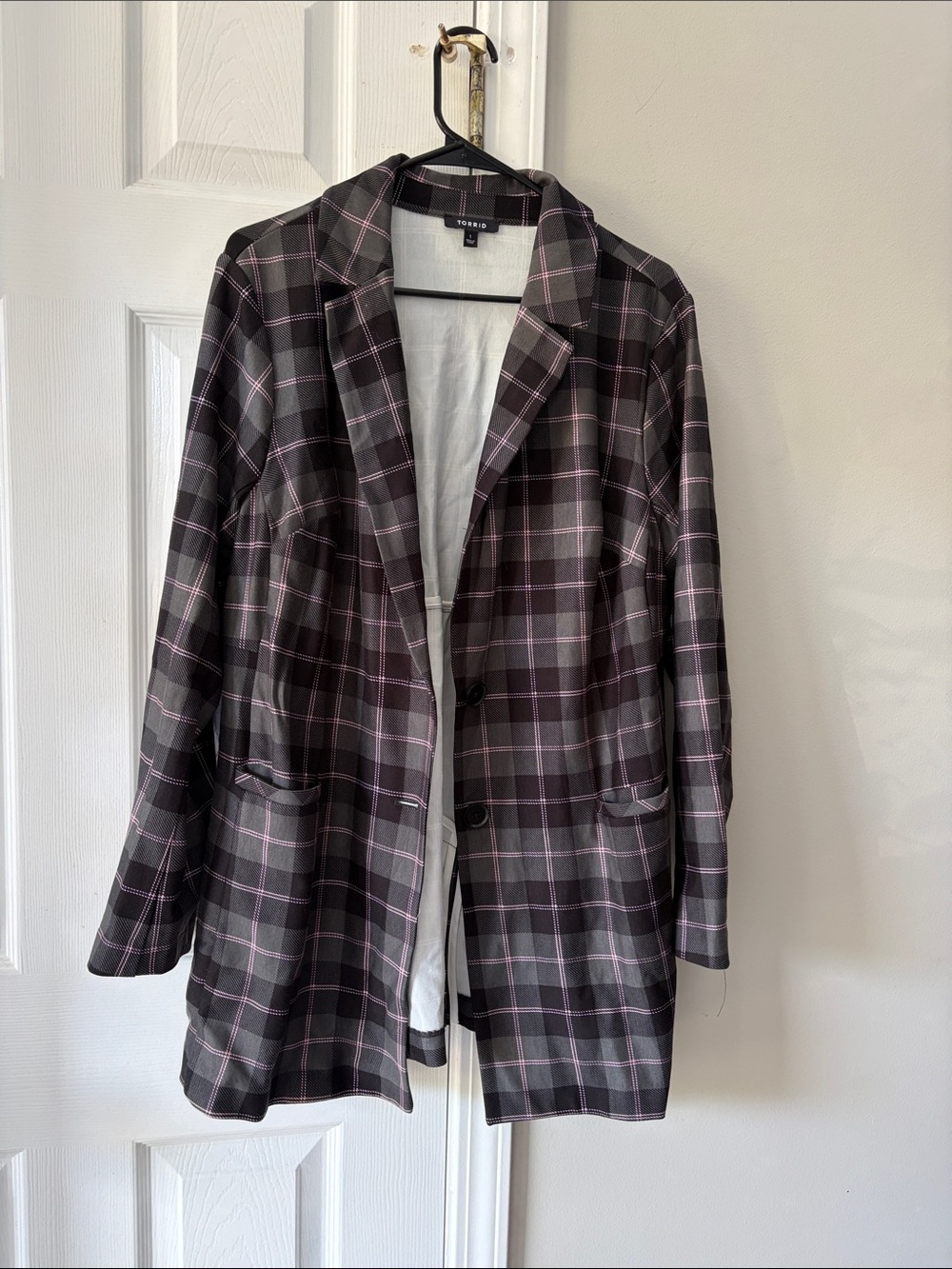 torrid Charcoal Plaid Blazer with Pink Windowpane